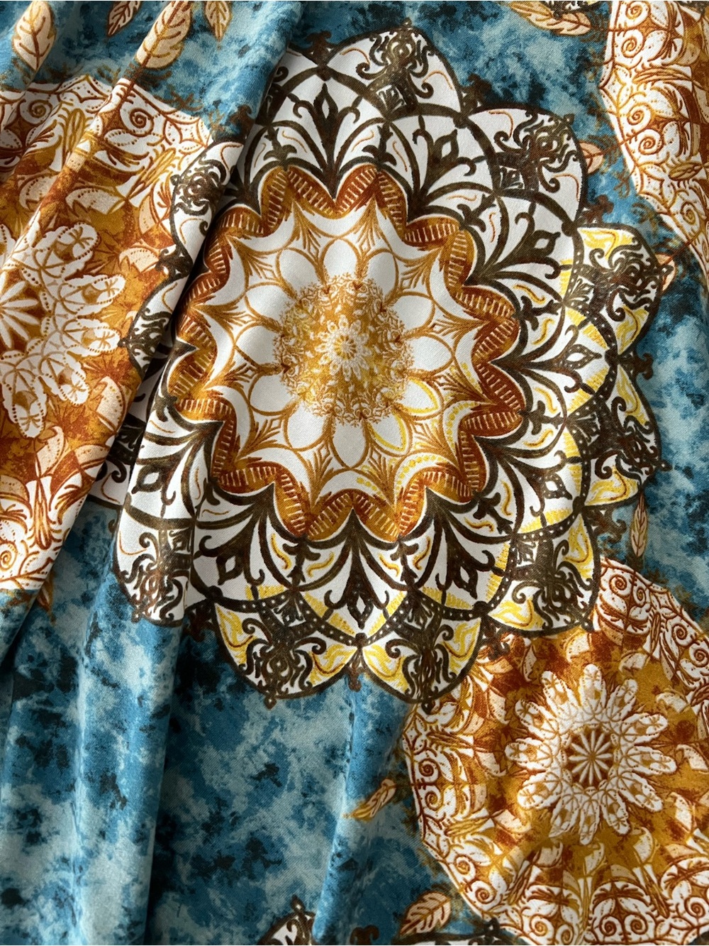 NWOT • Nicki • A-Line • Sleeveless • Fit and Flare Dress • Blue and Gold Mandala - Picture 5 of 10